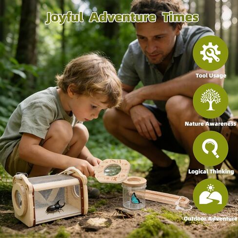 Wooden Bug Catcher for Kids, Outdoor Explorer Bug Catching Kit with Butterfly Kit, Bug Habitat & Magnifying Glass, Adventure Set for Backyard & Camping, Outdoor Toys for Toddlers 3+ Years in Saudi Arabia