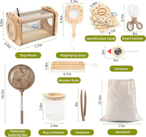 Wooden Bug Catcher for Kids, Outdoor Explorer Bug Catching Kit with Butterfly Kit, Bug Habitat & Magnifying Glass, Adventure Set for Backyard & Camping, Outdoor Toys for Toddlers 3+ Years in Saudi Arabia