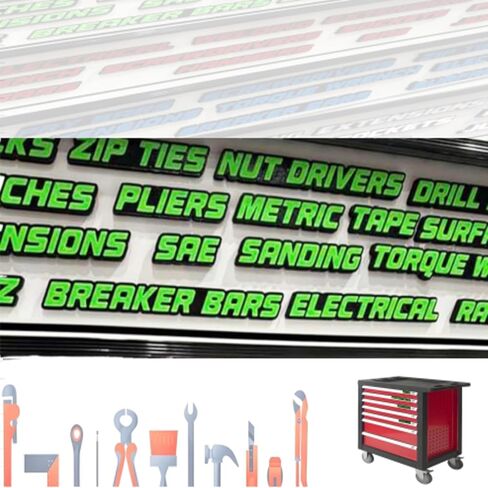 Magnetic Tool Box Organization Labels - 23pcs 3D Printed Tool Box Labels with Adhesive Backing,Compatible with Magnetic Strips,Green on Black,Easy to Apply & Customize in Kuwait