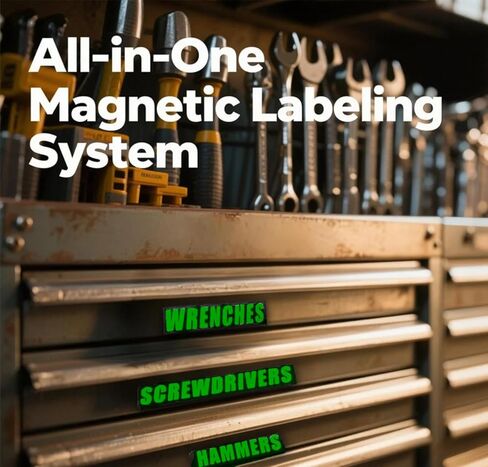 Magnetic Tool Box Organization Labels - 23pcs 3D Printed Tool Box Labels with Adhesive Backing,Compatible with Magnetic Strips,Green on Black,Easy to Apply & Customize in Kuwait