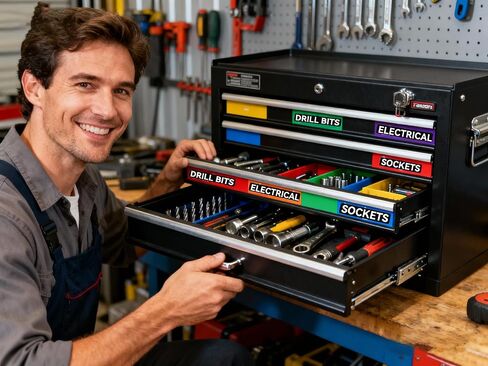 Magnetic Tool Box Organization Labels - 23pcs 3D Printed Tool Box Labels with Adhesive Backing,Compatible with Magnetic Strips,Green on Black,Easy to Apply & Customize in Kuwait