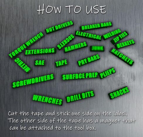 Magnetic Tool Box Organization Labels - 23pcs 3D Printed Tool Box Labels with Adhesive Backing,Compatible with Magnetic Strips,Green on Black,Easy to Apply & Customize in Kuwait