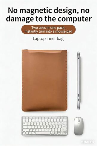 PU Leather Laptop Sleeve with Charger Pouch, Waterproof Shockproof Case for 11 12 13 13.3 14 15 15.4 15.6 16 Inch Notebook, No Magnetic Closure, Convertible Mouse Pad Surface (Brown, 14") in Saudi Arabia