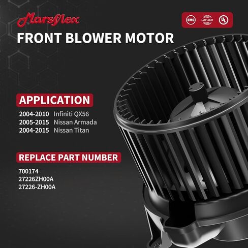 Marsflex Front Blower Motor 700174 for 2004-2015 Nissan Infiniti Titan Armada QX56 2005 2006 2007 2008 2009 2010 2011 2012 2013 2014 Automotive Replacement Blower Motor Fan OE: 27226ZH00A, 27226-ZH00A in Kuwait