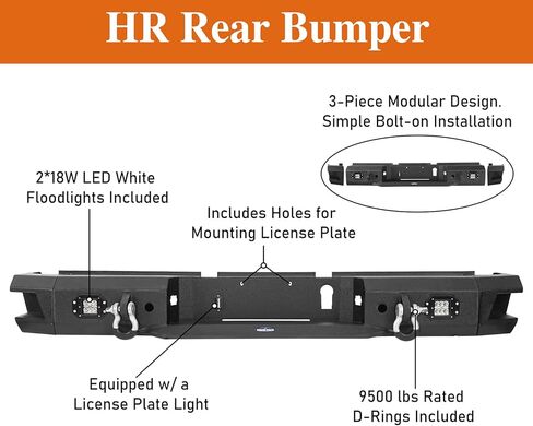 Hooke Road 10-18 Ram 2500 Rear Bumper w/LED Lights for 2010-2018 Dodge Ram 2500 3500, Offroad Back Steel Bumper Retain OEM Receiver Hitch in Kuwait