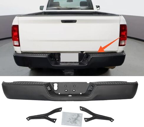 Black Rear Step Bumper Steel w/o Sensor Holes for 2009-2018 Dodge Ram 1500, 2010-2012 Ram 2500 3500 without Dual Exhaust, CH1103120 in Saudi Arabia