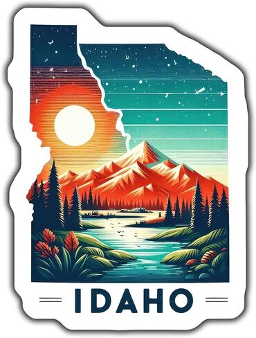 Idaho Mountain Sunset Sticker, Nature Landscape Decal, Outdoor Adventure Art, Scenic Travel Sticker, Wilderness Vinyl Sticker - 5-Inch Sticker - 2-Pack - CCSTICKER00620 in Kuwait