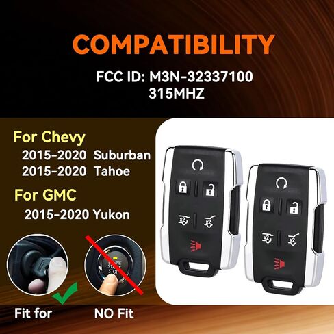 Remote Key Fob DIY Set for Chevy Suburban Tahoe GMC Yukon 2015 2016 2017 2018 2019 2020 Car Keyless Entry Remote Control M3N-32337100 for Chevrolet GM Car Owner Replace or Spare Key 6 Btn in Saudi Arabia