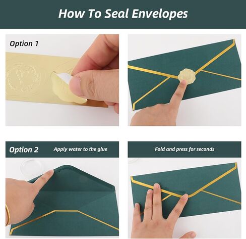 30 Pack #10 Business Envelopes with Gold Border V-Flap and 30 Pcs Stickers, 4 1/8 x 9 1/2 Inches Dark Green Self Seal Standard Envelopes for Office Letters Checks Invoices Invitation Wedding in Saudi Arabia