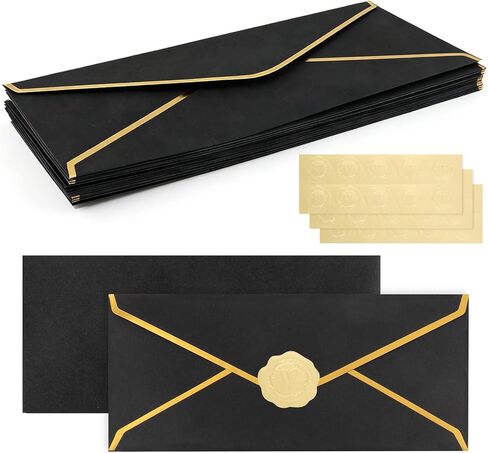 30 Pack #10 Business Envelopes with Gold Border V-Flap and 30 Pcs Stickers, 4 1/8 x 9 1/2 Inches Dark Green Self Seal Standard Envelopes for Office Letters Checks Invoices Invitation Wedding in Saudi Arabia