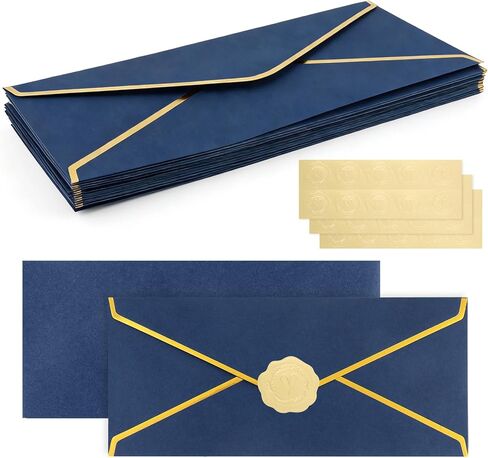 30 Pack #10 Business Envelopes with Gold Border V-Flap and 30 Pcs Stickers, 4 1/8 x 9 1/2 Inches Dark Green Self Seal Standard Envelopes for Office Letters Checks Invoices Invitation Wedding in Saudi Arabia