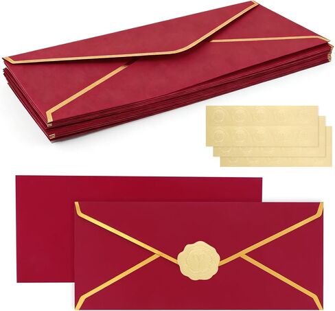 30 Pack #10 Business Envelopes with Gold Border V-Flap and 30 Pcs Stickers, 4 1/8 x 9 1/2 Inches Dark Green Self Seal Standard Envelopes for Office Letters Checks Invoices Invitation Wedding in Saudi Arabia