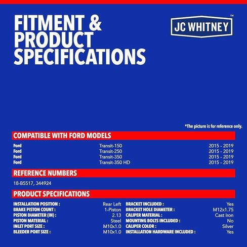 JC Whitney JFBAJCWBC00985 Rear Left Brake Caliper Assembly with Bracket - Compatible with Ford Transit-150 250 350&350 HD 2015-2019 in Kuwait