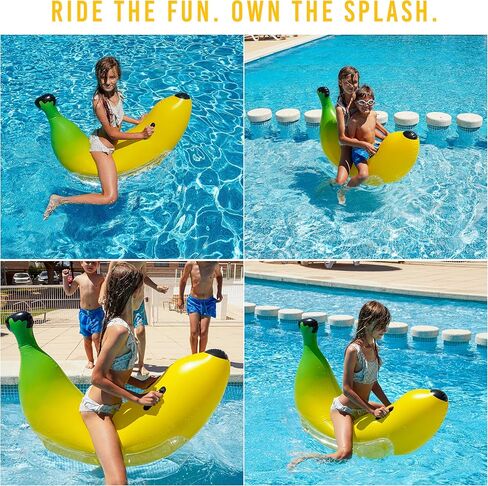 Banana Inflatable Pool Floats Kids, Ride On Kid Pool Float, Funny Pool Inflatables for Kids, Fun Pool Floats for Beach, Lake 1-2 Person Large Pool Float Party Decoration Cool Pool Floats in Kuwait