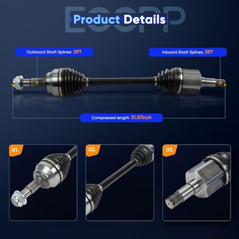 ECCPP FWD محور السيرة الذاتية الأيسر الأمامي لـ Ram ProMaster 2500 / ProMaster 1500 / ProMaster 3500 2016 2017 2018 2019 2020 2021 - عمود مفصل السيرة الذاتية لجانب السائق - 68159667AA، CH8319 in Kuwait