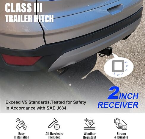 Trailer Hitch, 2 inch Towing Hitch Receiver with Class 3 Hitch Cover Compatible with Ford Escape 2013-2019 in Kuwait