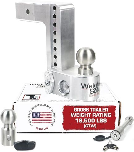 WS8-2.5-KA Adjustable Trailer Hitch Ball Mount - 8" Drop Hitch for 2.5" Receiver w/ 2 pc Keyed Alike Lock Set, Premium Aluminum Trailer Tow Hitch w/ Built in Weight Scale for Anti Sway, 18,500 lbs GTW in Kuwait