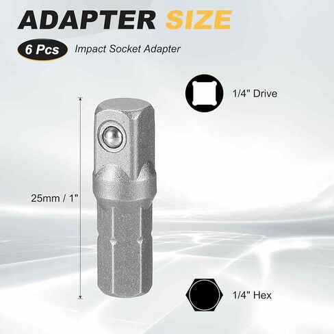 HARFINGTON 6pcs Impact Socket Adapter 1/4" Square Drive 1/4" Hex Shank 1" Long Extension Bit for Axle Nut Driver Drill Socket Sets in Kuwait