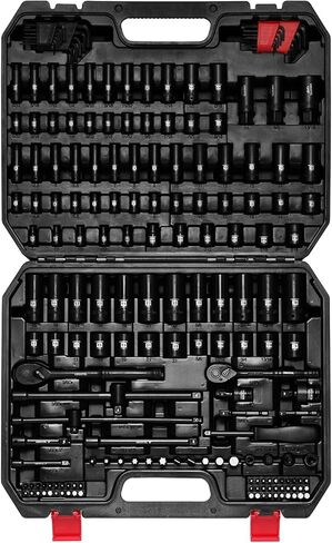 EMENTOL 189-Piece Impact Socket Set, 1/4" & 3/8" Drive Metric and SAE Sizes, CR-V Steel, Includes Deep & Shallow Sockets, Ratchets, Bits, Extensions, Spark Plug Socket & More, with Plastic Tool Case in Kuwait