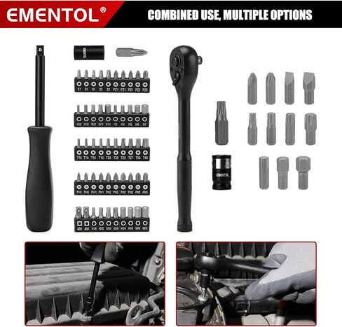 EMENTOL 189-Piece Impact Socket Set, 1/4" & 3/8" Drive Metric and SAE Sizes, CR-V Steel, Includes Deep & Shallow Sockets, Ratchets, Bits, Extensions, Spark Plug Socket & More, with Plastic Tool Case in Kuwait