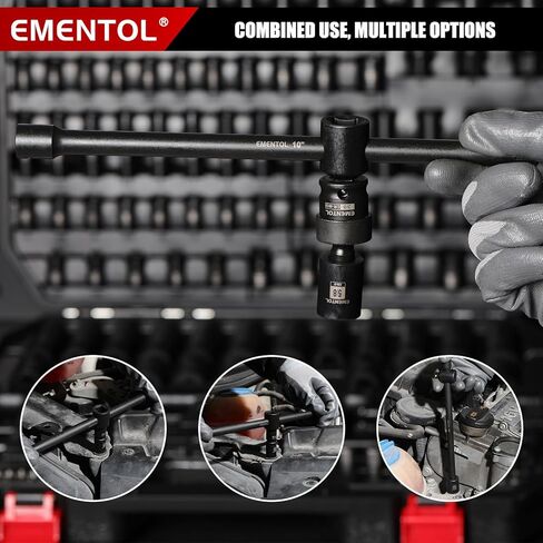 EMENTOL 189-Piece Impact Socket Set, 1/4" & 3/8" Drive Metric and SAE Sizes, CR-V Steel, Includes Deep & Shallow Sockets, Ratchets, Bits, Extensions, Spark Plug Socket & More, with Plastic Tool Case in Kuwait