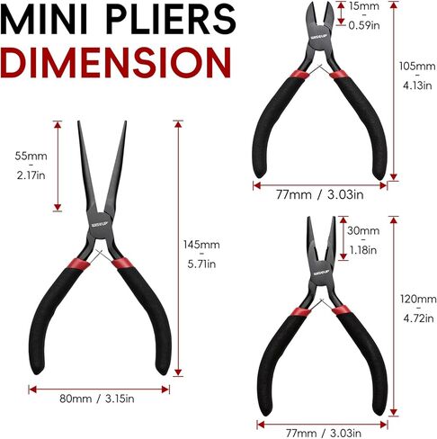 WISEUP 3 Pcs Mini Pliers Set - Needle/Chain Nose, Long Nose and Wire Cutters for DIY Craft，Repair ，Wire Wrapping & Electronic Devices in Saudi Arabia