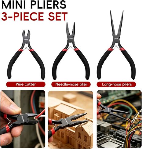 WISEUP 3 Pcs Mini Pliers Set - Needle/Chain Nose, Long Nose and Wire Cutters for DIY Craft，Repair ，Wire Wrapping & Electronic Devices in Saudi Arabia