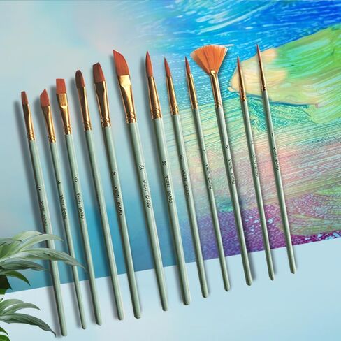 Artist Watercolor Paint Brushes, 12Pcs Paint Brushes Value Pack,12pcs Different Sizes Detail Paint Brush for Watercolor, Acrylics, Ink, Gouache, Oil, Tempera (Green) in Kuwait