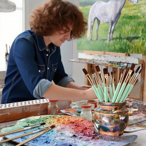 Artist Watercolor Paint Brushes, 12Pcs Paint Brushes Value Pack,12pcs Different Sizes Detail Paint Brush for Watercolor, Acrylics, Ink, Gouache, Oil, Tempera (Green) in Kuwait
