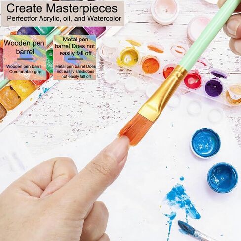 Artist Watercolor Paint Brushes, 12Pcs Paint Brushes Value Pack,12pcs Different Sizes Detail Paint Brush for Watercolor, Acrylics, Ink, Gouache, Oil, Tempera (Green) in Kuwait