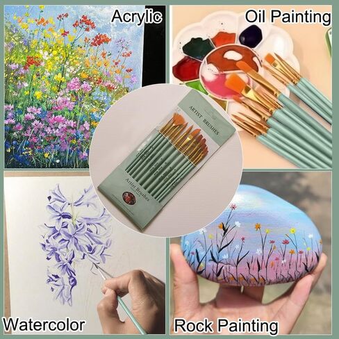 Artist Watercolor Paint Brushes, 12Pcs Paint Brushes Value Pack,12pcs Different Sizes Detail Paint Brush for Watercolor, Acrylics, Ink, Gouache, Oil, Tempera (Green) in Kuwait