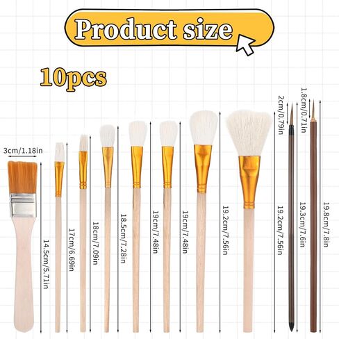 10Pcs Paintbrushes for Pottery Glaze Brushes for Glazing Mop Brushes for Ceramics Clay Glaze Brush Pottery Mop Paint Brush for Acrylic Painting Watercolor Hake Clay in Kuwait
