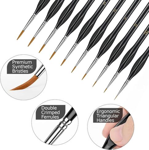 10Pcs Micro Paint Brushes Set with Triangular Handles, for Acrylic, Watercolor, Crafts, Models in Saudi Arabia