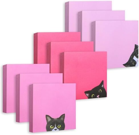 6 Pads Cat Themed Sticky Notes, 3x3 Cute Fun Black Cat Stationery Gifts for Women & Cat Lovers, Colorful Lined Self-Stick Memo Pads for Office & Home in Saudi Arabia