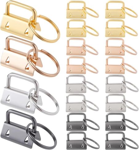 OIIKI 20 Pack Key Fob Hardware, Wristlet Keyfob Hardware Set with Split Rings, 25mm Keychain Clamp for Wristlets Key Lanyards Webbing Leash- 4 Colors in Kuwait