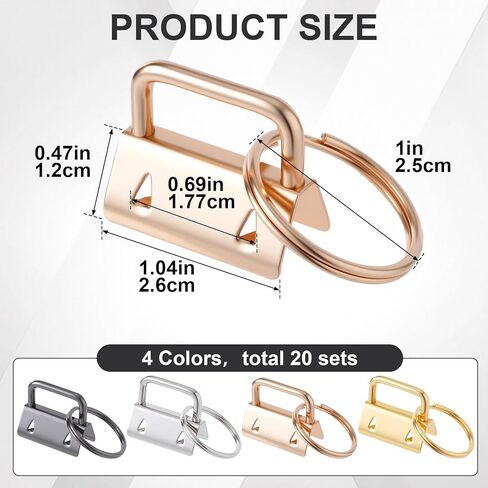 OIIKI 20 Pack Key Fob Hardware, Wristlet Keyfob Hardware Set with Split Rings, 25mm Keychain Clamp for Wristlets Key Lanyards Webbing Leash- 4 Colors in Kuwait