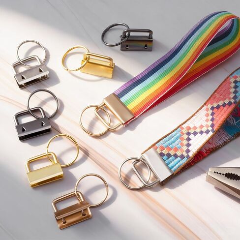 OIIKI 20 Pack Key Fob Hardware, Wristlet Keyfob Hardware Set with Split Rings, 25mm Keychain Clamp for Wristlets Key Lanyards Webbing Leash- 4 Colors in Kuwait