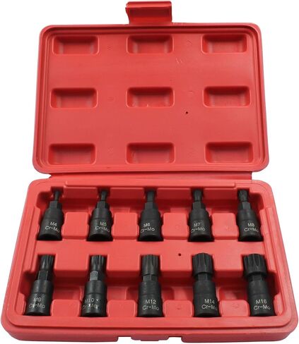 Triple Square Spline Bit Socket Set, 10pc M4-M16, 3/8" Drive, Cr-Mo Steel, Storage Case in Kuwait