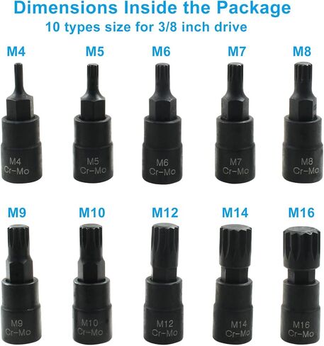 Triple Square Spline Bit Socket Set, 10pc M4-M16, 3/8" Drive, Cr-Mo Steel, Storage Case in Kuwait