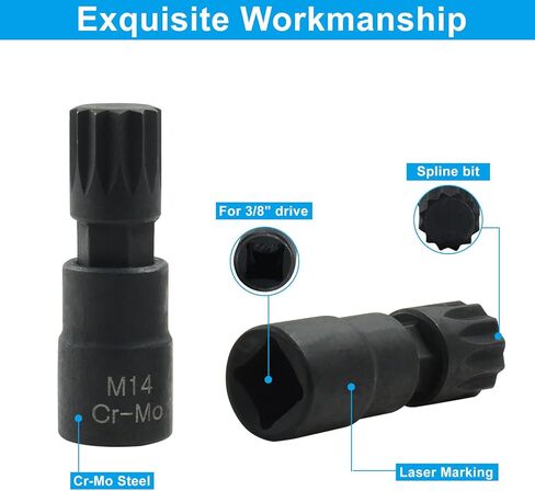 Triple Square Spline Bit Socket Set, 10pc M4-M16, 3/8" Drive, Cr-Mo Steel, Storage Case in Kuwait