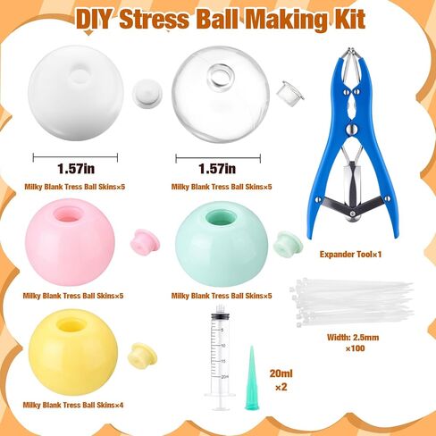 24 Pcs DIY Stress Ball Making Kit, Colorful Blank Stress Pressure Ball Skin Kit with Vacuum Evacuating Device & Expander Tool Make Your Own Fidget Pressure Balls for Adults(5 Colors) in Saudi Arabia