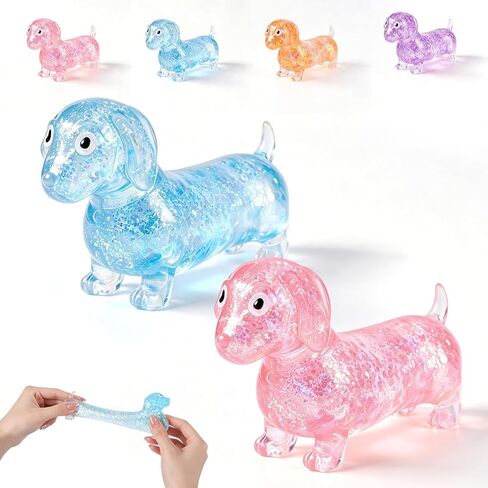 Dachshund Squishy Stress Ball,Squishy Weiner Dog,Sparkly Sausage Dog Gel Stretch Ball,Animal Decompression Toy,Anxiety Calming Sensory Toy for Adults (Orange+Purple) in Kuwait
