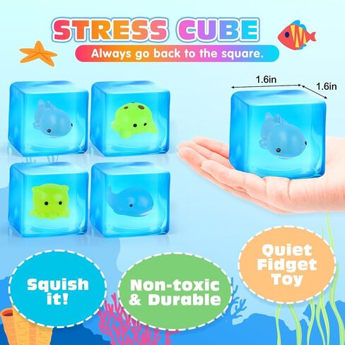 VISCOO 4 Pack Stress Cube -Glow in The Dark Sea Animal Inside Squishy Toys, Nice Cube Squishy Stress Balls for Anxiety Relief, Squeeze Toys for Kids Adults,Fidget Gummy Toys for Party Favors in Saudi Arabia