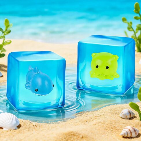 VISCOO 4 Pack Stress Cube -Glow in The Dark Sea Animal Inside Squishy Toys, Nice Cube Squishy Stress Balls for Anxiety Relief, Squeeze Toys for Kids Adults,Fidget Gummy Toys for Party Favors in Saudi Arabia