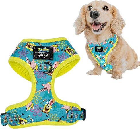 Dog Adjustable Harness - Spongebob Squarepants™ Jelly Fishin' - M, Breathable Mesh, No Pull Design with Two D-Rings, Patented Design, Perfect for Medium Dogs - Officially Licensed in Saudi Arabia