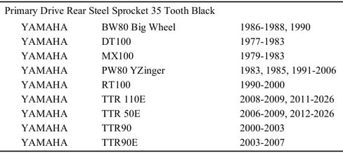 Primary Drive Rear Steel Sprocket 35 Tooth Black Compatible with Yamaha TTR 110E 2008-2009, 2011-2026, TTR 50E 2006-2009, 2012-2026, TTR90 2000-2003, TTR90E 2003-2007 in Kuwait