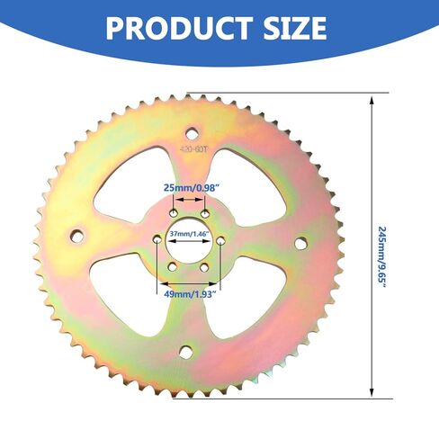 60T High Torque Rear Chain with 6 Hole 37mm Bore Sprocket # 40/41/420 Replacement for Coleman CT100U CC100X for Mega Moto MMB80 105CC for Motovox MBX10 for Baja Doodle Bug DB30 Mini Bike in Saudi Arabia