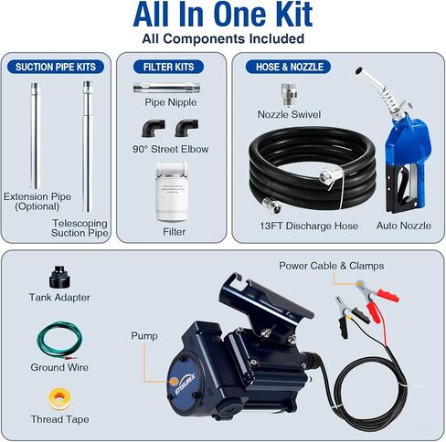12V Fuel Transfer Pump Kit 18 GPM - Explosion-Proof Gas & Diesel Transfer Pump with Auto Shut-Off Nozzle & Filter - 12 Volt Heavy Duty Fuel Transfer Tank Pump for Tractors, Boats & Job Sites in Saudi Arabia