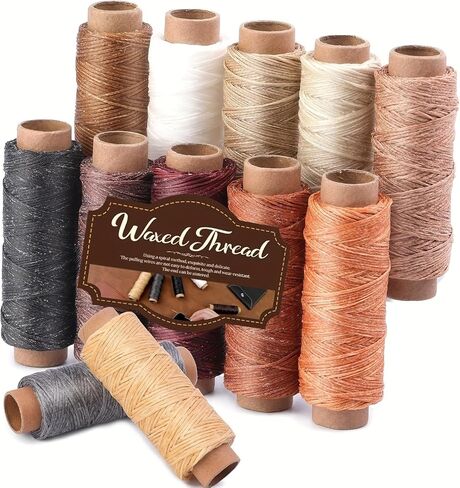 12 Colors Flat Waxed Thread Set, 30M Per Spool Leather Sewing Wax String, Hand Stitching Waxed Cord for Leathercraft DIY Weaving Bookbinding in Kuwait