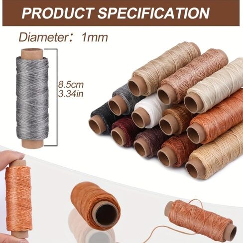 12 Colors Flat Waxed Thread Set, 30M Per Spool Leather Sewing Wax String, Hand Stitching Waxed Cord for Leathercraft DIY Weaving Bookbinding in Kuwait
